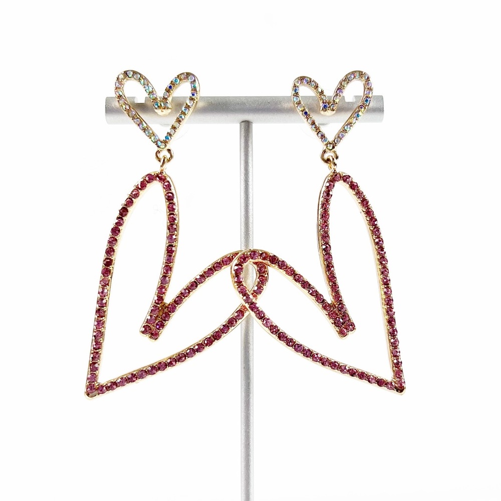 Betsey Johnson XOXO Pave Heart Drop Earrings NEW